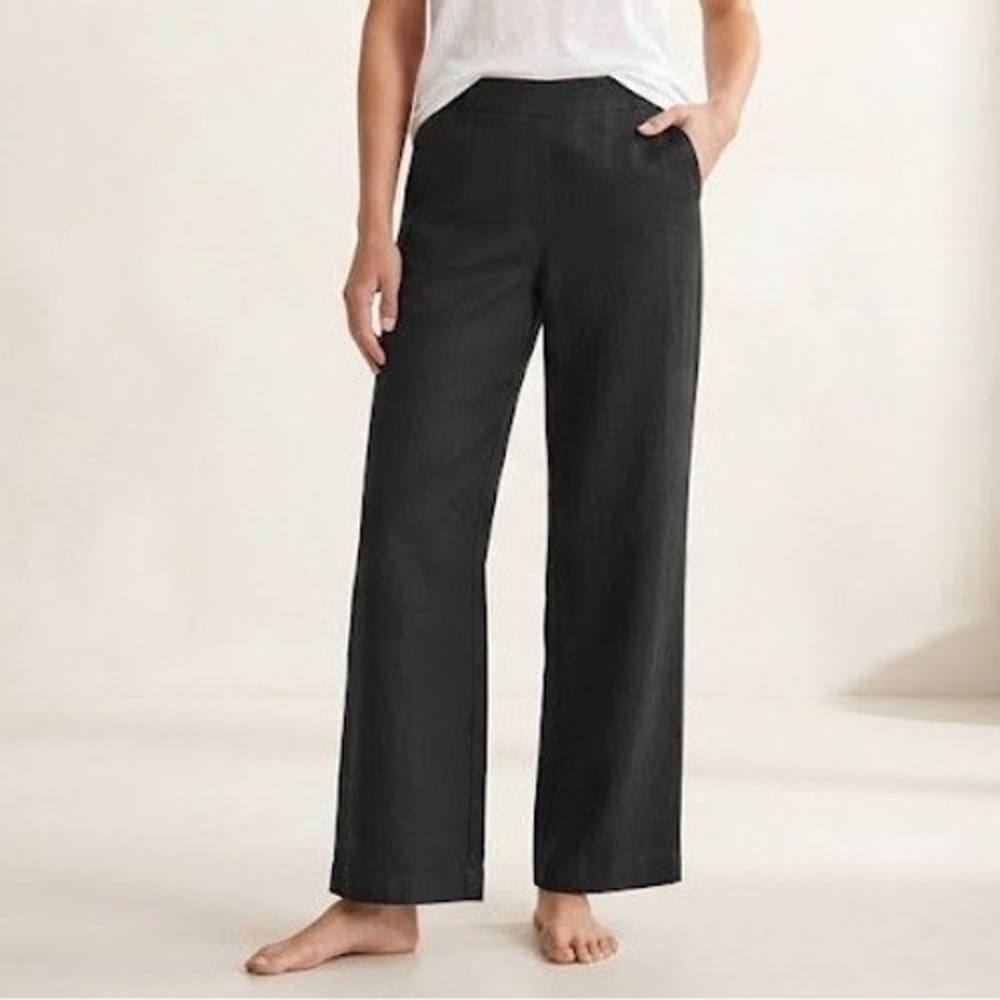Chico's Linen Blend Pants Womens 16R Black Wide Leg Coastal Grandma Lagenlook